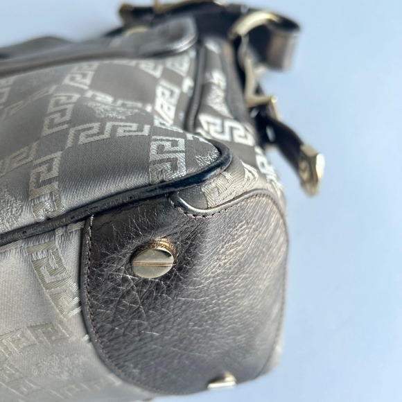 Versace Silver Leather Canvas Handbag Shoulder Bag - Picture 12 of 16